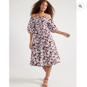 Free Assembly Ruched Halter Dress with Puff Sleeves